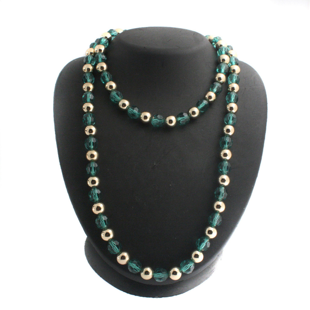 Faceted Polished Green Gold Beaded 42" necklace